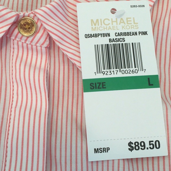 MICHAEL KORS coral cold shoulder stripe ruffle top - Picture 8 of 8